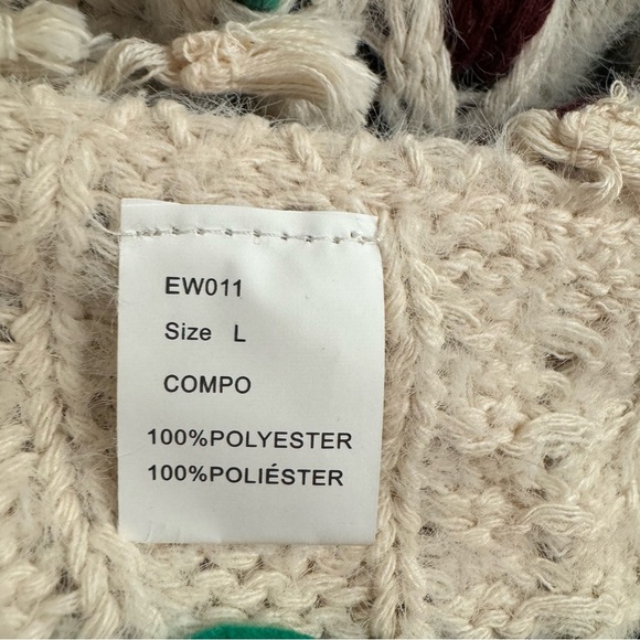 GeeGee Chunky Knit Colorful Tassel Poncho Size Large - Picture 9 of 15